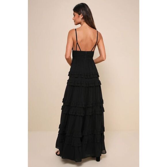 Lulus Lavish Perfection Black Ruffled Tiered Maxi Dress Size XS NWT - Picture 2 of 11